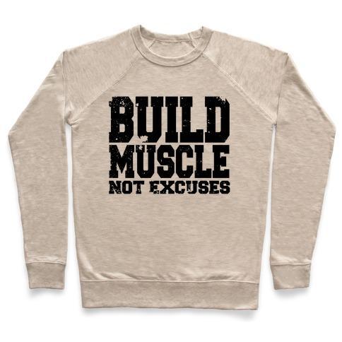 Virgin Teez  Pullover Crewneck Sweatshirt / x-small / Heathered Oatmeal BUILD MUSCLE CREWNECK SWEATSHIRT