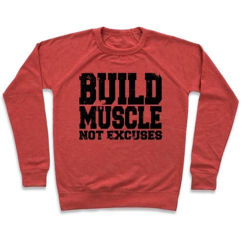Virgin Teez  Pullover Crewneck Sweatshirt / x-small / Heathered Red BUILD MUSCLE CREWNECK SWEATSHIRT