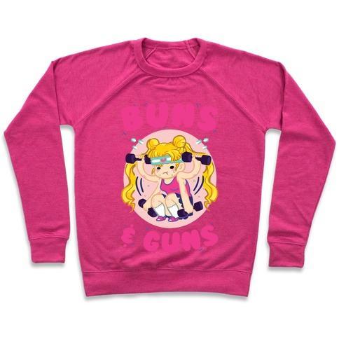 Virgin Teez  Pullover Crewneck Sweatshirt / x-small / Deep Pink BUNS & GUNS CREWNECK SWEATSHIRT