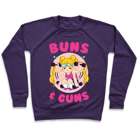 Virgin Teez  Pullover Crewneck Sweatshirt / x-small / Purple BUNS & GUNS CREWNECK SWEATSHIRT
