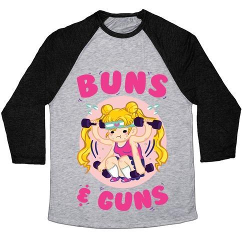 Virgin Teez  Baseball Tee Unisex Tri-Blend Baseball Tee / small / Athletic Gray / Black BUNS & GUNS UNISEX TRI-BLEND BASEBALL TEE