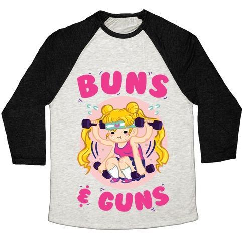 Virgin Teez  Baseball Tee Unisex Tri-Blend Baseball Tee / small / Oatmeal / Black BUNS & GUNS UNISEX TRI-BLEND BASEBALL TEE