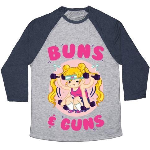 Virgin Teez  Baseball Tee Unisex Tri-Blend Baseball Tee / small / Athletic Gray / Navy BUNS & GUNS UNISEX TRI-BLEND BASEBALL TEE
