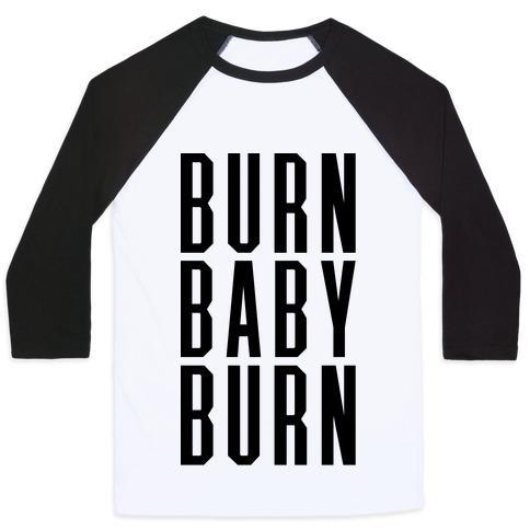 Virgin Teez  Baseball Tee Unisex Classic Baseball Tee / x-small / White/Black BURN BABY BURN UNISEX CLASSIC BASEBALL TEE