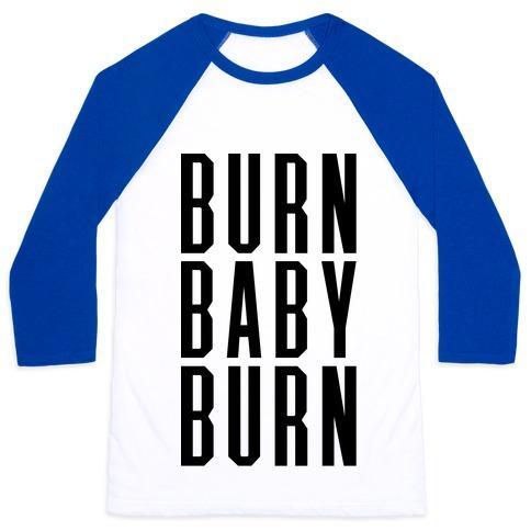 Virgin Teez  Baseball Tee Unisex Classic Baseball Tee / x-small / White/Blue BURN BABY BURN UNISEX CLASSIC BASEBALL TEE