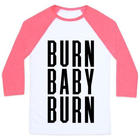 Virgin Teez  Baseball Tee Unisex Classic Baseball Tee / x-small / White/Neon Pink BURN BABY BURN UNISEX CLASSIC BASEBALL TEE