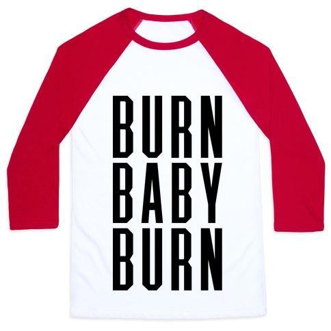 Virgin Teez  Baseball Tee Unisex Classic Baseball Tee / x-small / White/Red BURN BABY BURN UNISEX CLASSIC BASEBALL TEE