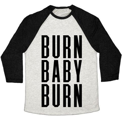 Virgin Teez  Baseball Tee Unisex Tri-Blend Baseball Tee / small / Oatmeal / Black BURN BABY BURN UNISEX TRI-BLEND BASEBALL TEE
