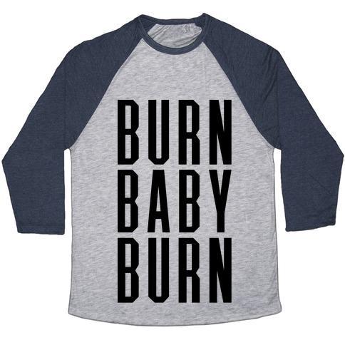 Virgin Teez  Baseball Tee Unisex Tri-Blend Baseball Tee / small / Athletic Gray / Navy BURN BABY BURN UNISEX TRI-BLEND BASEBALL TEE