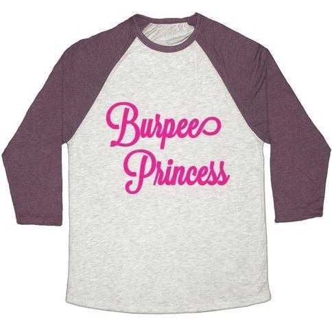 Virgin Teez  Baseball Tee Unisex Tri-Blend Baseball Tee / small / Oatmeal / Maroon BURPEE PRINCESS UNISEX TRI-BLEND BASEBALL TEE