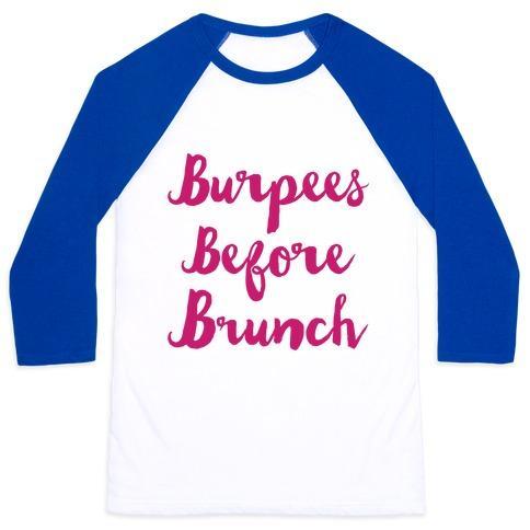 Virgin Teez  Baseball Tee Unisex Classic Baseball Tee / x-small / White/Blue BURPEES BEFORE BRUNCH UNISEX CLASSIC BASEBALL TEE