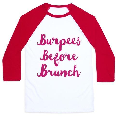 Virgin Teez  Baseball Tee Unisex Classic Baseball Tee / x-small / White/Red BURPEES BEFORE BRUNCH UNISEX CLASSIC BASEBALL TEE