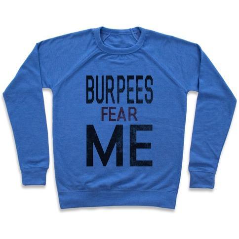 Virgin Teez  Pullover Crewneck Sweatshirt / x-small / Heathered Blue BURPEES FEAR ME (TANK) CREWNECK SWEATSHIRT