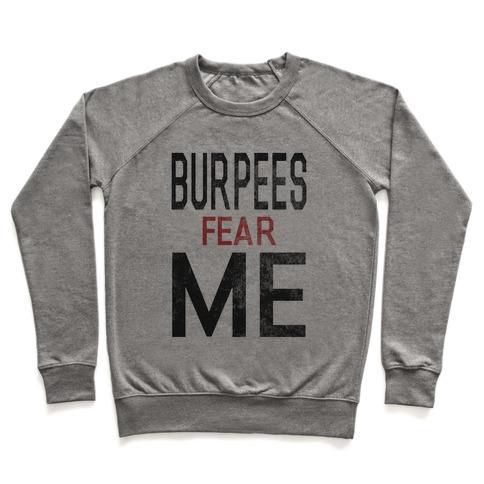 Virgin Teez  Pullover Crewneck Sweatshirt / x-small / Heathered Gray BURPEES FEAR ME (TANK) CREWNECK SWEATSHIRT