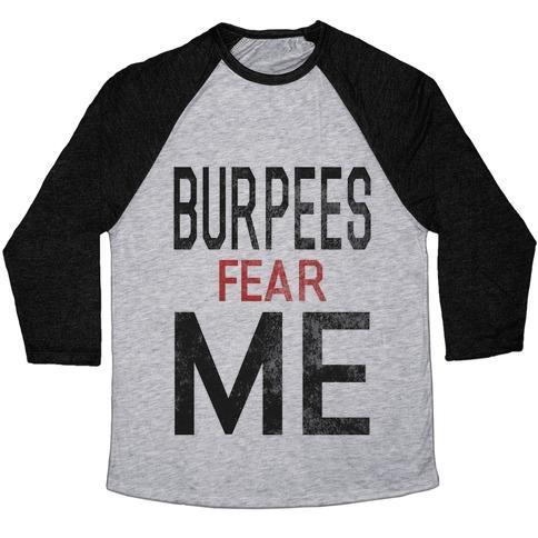 Virgin Teez  Baseball Tee Unisex Tri-Blend Baseball Tee / small / Athletic Gray / Black BURPEES FEAR ME (TANK) UNISEX TRI-BLEND BASEBALL TEE