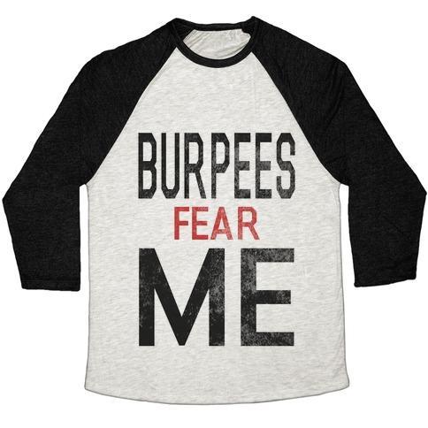 Virgin Teez  Baseball Tee Unisex Tri-Blend Baseball Tee / small / Oatmeal / Black BURPEES FEAR ME (TANK) UNISEX TRI-BLEND BASEBALL TEE