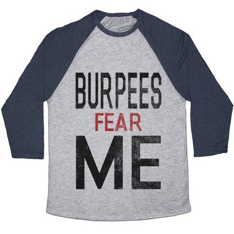 Virgin Teez  Baseball Tee Unisex Tri-Blend Baseball Tee / small / Athletic Gray / Navy BURPEES FEAR ME (TANK) UNISEX TRI-BLEND BASEBALL TEE