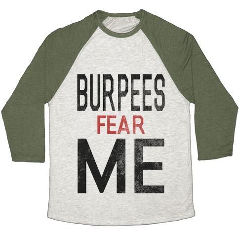Virgin Teez  Baseball Tee Unisex Tri-Blend Baseball Tee / small / Oatmeal / Moss BURPEES FEAR ME (TANK) UNISEX TRI-BLEND BASEBALL TEE