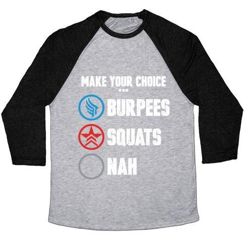 Virgin Teez  Baseball Tee Unisex Tri-Blend Baseball Tee / small / Athletic Gray / Black BURPEES FOR PARAGON SQUATS FOR RENEGADE UNISEX TRI-BLEND BASEBALL TEE
