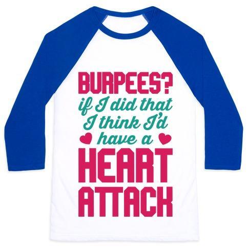 Virgin Teez  Baseball Tee Unisex Classic Baseball Tee / x-small / White/Blue BURPEES HEART ATTACK UNISEX CLASSIC BASEBALL TEE