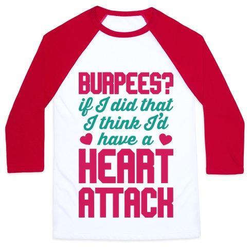 Virgin Teez  Baseball Tee Unisex Classic Baseball Tee / x-small / White/Red BURPEES HEART ATTACK UNISEX CLASSIC BASEBALL TEE