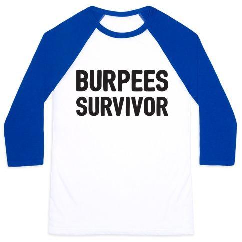Virgin Teez  Baseball Tee Unisex Classic Baseball Tee / x-small / White/Blue BURPEES SURVIVOR UNISEX CLASSIC BASEBALL TEE