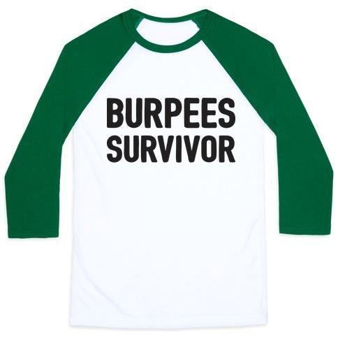Virgin Teez  Baseball Tee Unisex Classic Baseball Tee / x-small / White/Dark Green BURPEES SURVIVOR UNISEX CLASSIC BASEBALL TEE