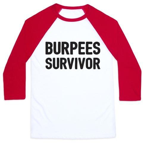 Virgin Teez  Baseball Tee Unisex Classic Baseball Tee / x-small / White/Red BURPEES SURVIVOR UNISEX CLASSIC BASEBALL TEE