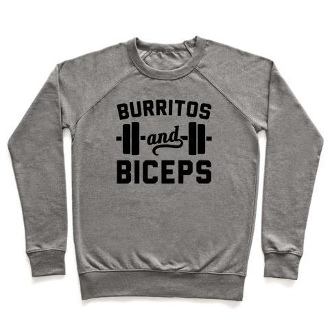 Virgin Teez  Pullover Crewneck Sweatshirt / x-small / Heathered Gray BURRITOS AND BICEPS CREWNECK SWEATSHIRT