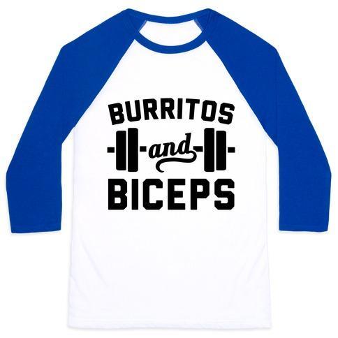 Virgin Teez  Baseball Tee Unisex Classic Baseball Tee / x-small / White/Blue BURRITOS AND BICEPS UNISEX CLASSIC BASEBALL TEE