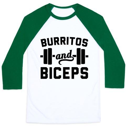Virgin Teez  Baseball Tee Unisex Classic Baseball Tee / x-small / White/Dark Green BURRITOS AND BICEPS UNISEX CLASSIC BASEBALL TEE