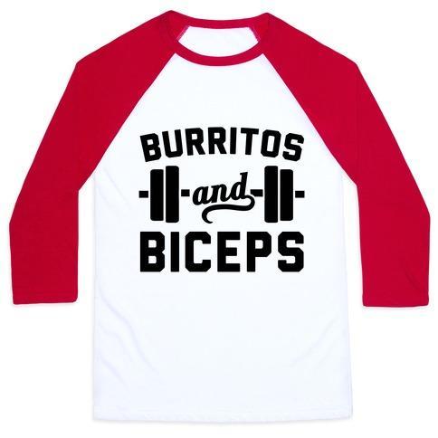 Virgin Teez  Baseball Tee Unisex Classic Baseball Tee / x-small / White/Red BURRITOS AND BICEPS UNISEX CLASSIC BASEBALL TEE