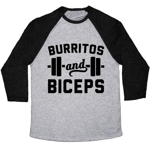 Virgin Teez  Baseball Tee Unisex Tri-Blend Baseball Tee / small / Athletic Gray / Black BURRITOS AND BICEPS UNISEX TRI-BLEND BASEBALL TEE