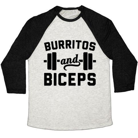 Virgin Teez  Baseball Tee Unisex Tri-Blend Baseball Tee / small / Oatmeal / Black BURRITOS AND BICEPS UNISEX TRI-BLEND BASEBALL TEE