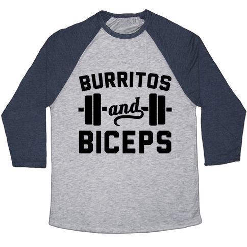Virgin Teez  Baseball Tee Unisex Tri-Blend Baseball Tee / small / Athletic Gray / Navy BURRITOS AND BICEPS UNISEX TRI-BLEND BASEBALL TEE