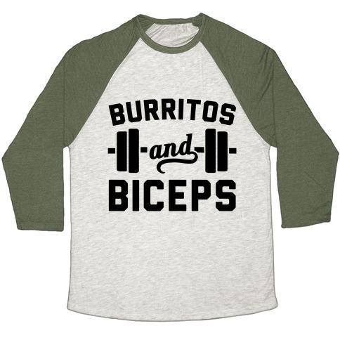 Virgin Teez  Baseball Tee Unisex Tri-Blend Baseball Tee / small / Oatmeal / Moss BURRITOS AND BICEPS UNISEX TRI-BLEND BASEBALL TEE