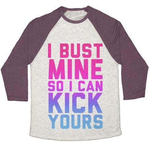 Virgin Teez  Baseball Tee Unisex Tri-Blend Baseball Tee / small / Oatmeal / Maroon BUST MINE UNISEX TRI-BLEND BASEBALL TEE