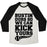 Virgin Teez  Baseball Tee Unisex Tri-Blend Baseball Tee / small / Oatmeal / Black BUSTIN OURS SO WE CAN KICK YOURS UNISEX TRI-BLEND BASEBALL TEE