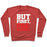 Virgin Teez  Pullover Crewneck Sweatshirt / x-small / Heathered Red BUT FIRST PRE-WORKOUT WHITE PRINT CREWNECK SWEATSHIRT