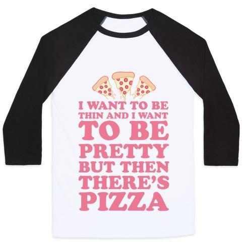Virgin Teez  Baseball Tee Unisex Classic Baseball Tee / x-small / White/Black BUT THEN THERE'S PIZZA UNISEX CLASSIC BASEBALL TEE