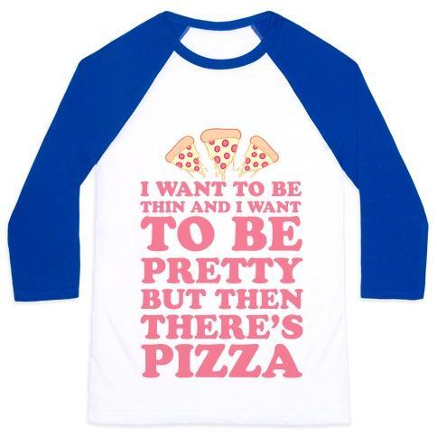 Virgin Teez  Baseball Tee Unisex Classic Baseball Tee / x-small / White/Blue BUT THEN THERE'S PIZZA UNISEX CLASSIC BASEBALL TEE