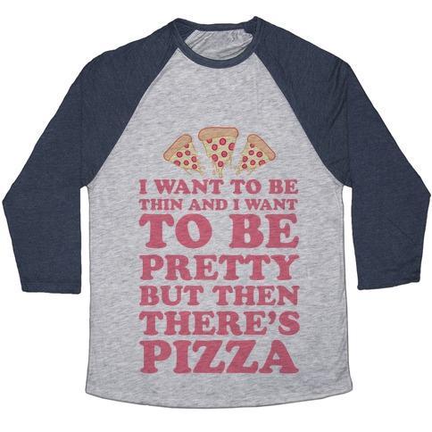 Virgin Teez  Baseball Tee Unisex Tri-Blend Baseball Tee / small / Athletic Gray / Navy BUT THEN THERE'S PIZZA UNISEX TRI-BLEND BASEBALL TEE