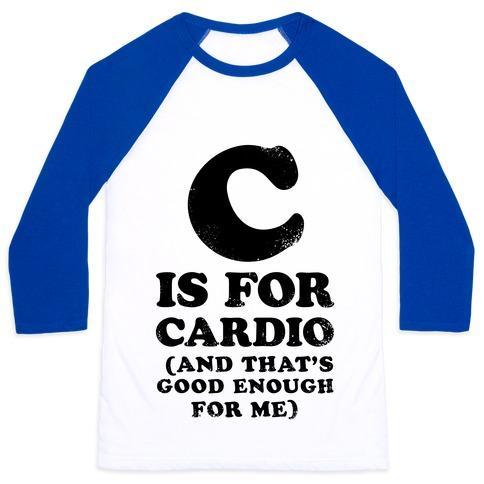 Virgin Teez  Baseball Tee Unisex Classic Baseball Tee / x-small / White/Blue C IS FOR CARDIO UNISEX CLASSIC BASEBALL TEE