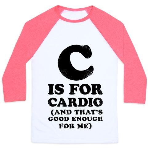 Virgin Teez  Baseball Tee Unisex Classic Baseball Tee / x-small / White/Neon Pink C IS FOR CARDIO UNISEX CLASSIC BASEBALL TEE