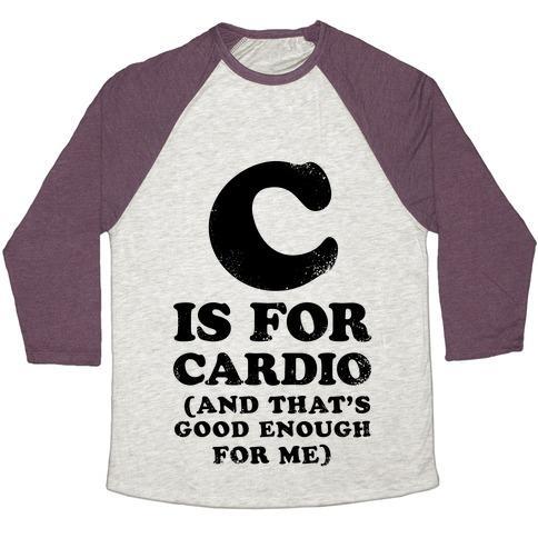 Virgin Teez  Baseball Tee Unisex Tri-Blend Baseball Tee / small / Oatmeal / Maroon C IS FOR CARDIO UNISEX TRI-BLEND BASEBALL TEE