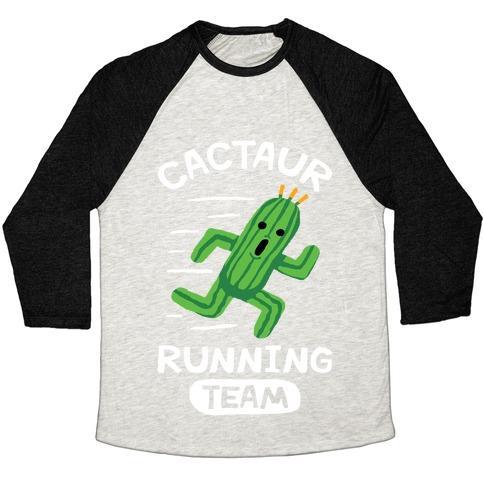 Virgin Teez  Baseball Tee Unisex Tri-Blend Baseball Tee / small / Oatmeal / Black CACTAUR RUNNING TEAM UNISEX TRI-BLEND BASEBALL TEE