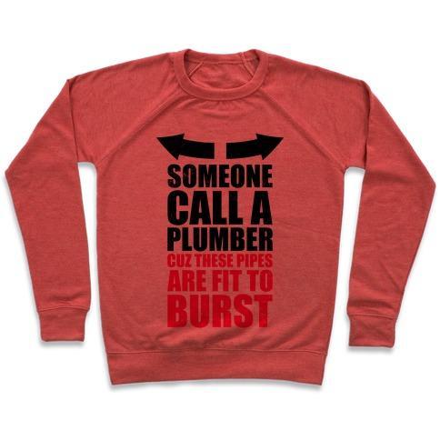 Virgin Teez  Pullover Crewneck Sweatshirt / x-small / Heathered Red CALL A PLUMBER CREWNECK SWEATSHIRT
