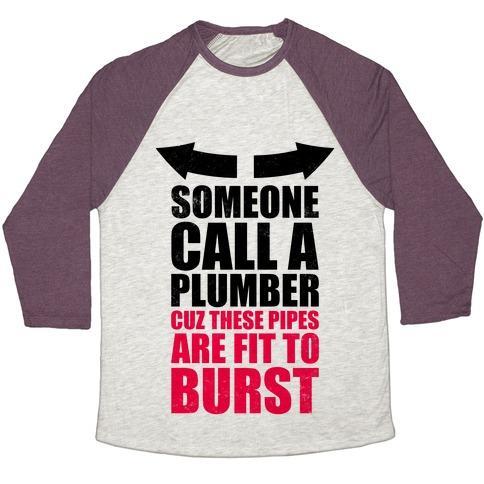 Virgin Teez  Baseball Tee Unisex Tri-Blend Baseball Tee / small / Oatmeal / Maroon CALL A PLUMBER UNISEX TRI-BLEND BASEBALL TEE
