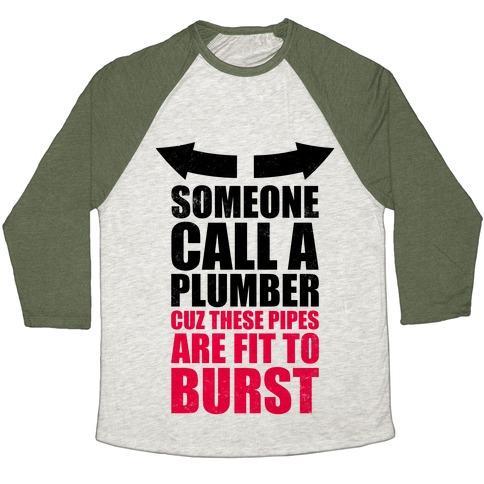 Virgin Teez  Baseball Tee Unisex Tri-Blend Baseball Tee / small / Oatmeal / Moss CALL A PLUMBER UNISEX TRI-BLEND BASEBALL TEE