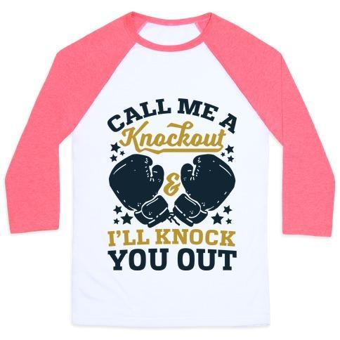 Virgin Teez  Baseball Tee Unisex Classic Baseball Tee / x-small / White/Neon Pink CALL ME A KNOCKOUT & I'LL KNOCK YOU OUT UNISEX CLASSIC BASEBALL TEE